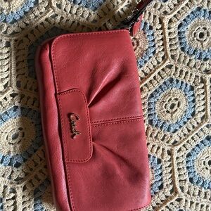Coach Red Leather Wristlet Clutch with Logo Accent